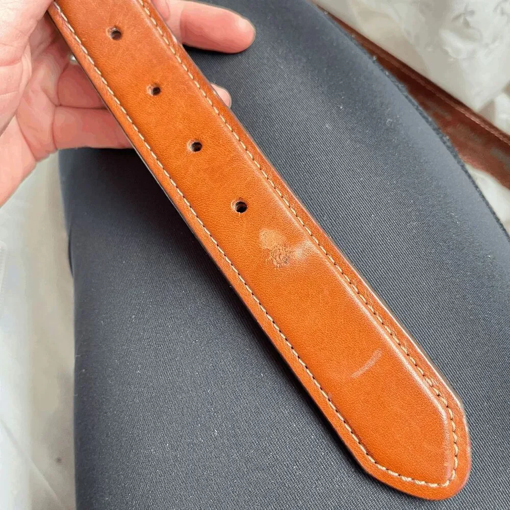 LL Bean Leather Belt Solid Brass Buckle USA Made Brown Casual Heritage 34
